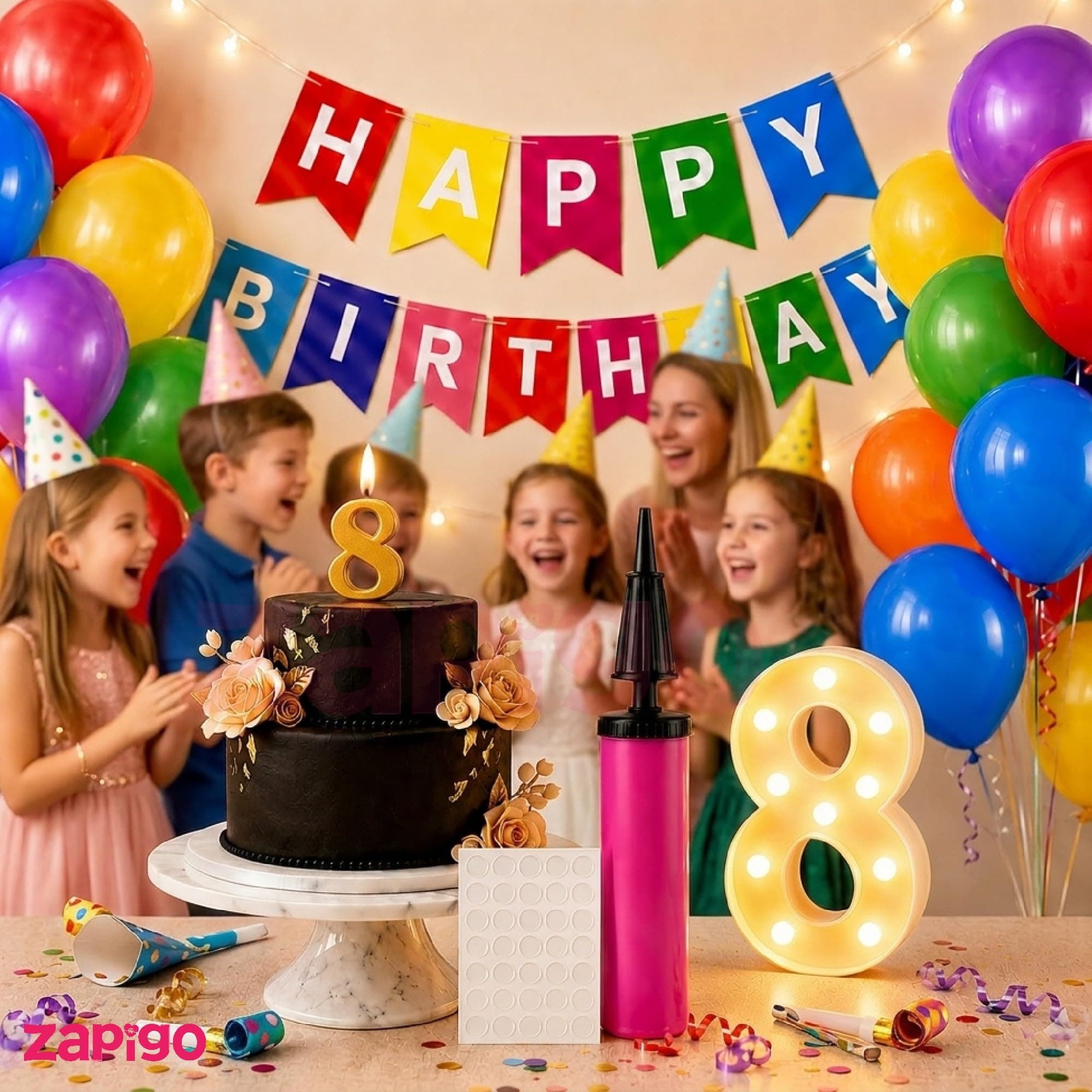 Balloonistics 55-Piece 8th Birthday Decoration Kit – Number 8 Foil Balloon, Happy Birthday Banner, Latex Balloons, Arch Tools for Party Decor, Photo Backdrop, Balloon Garland thumbnail 3