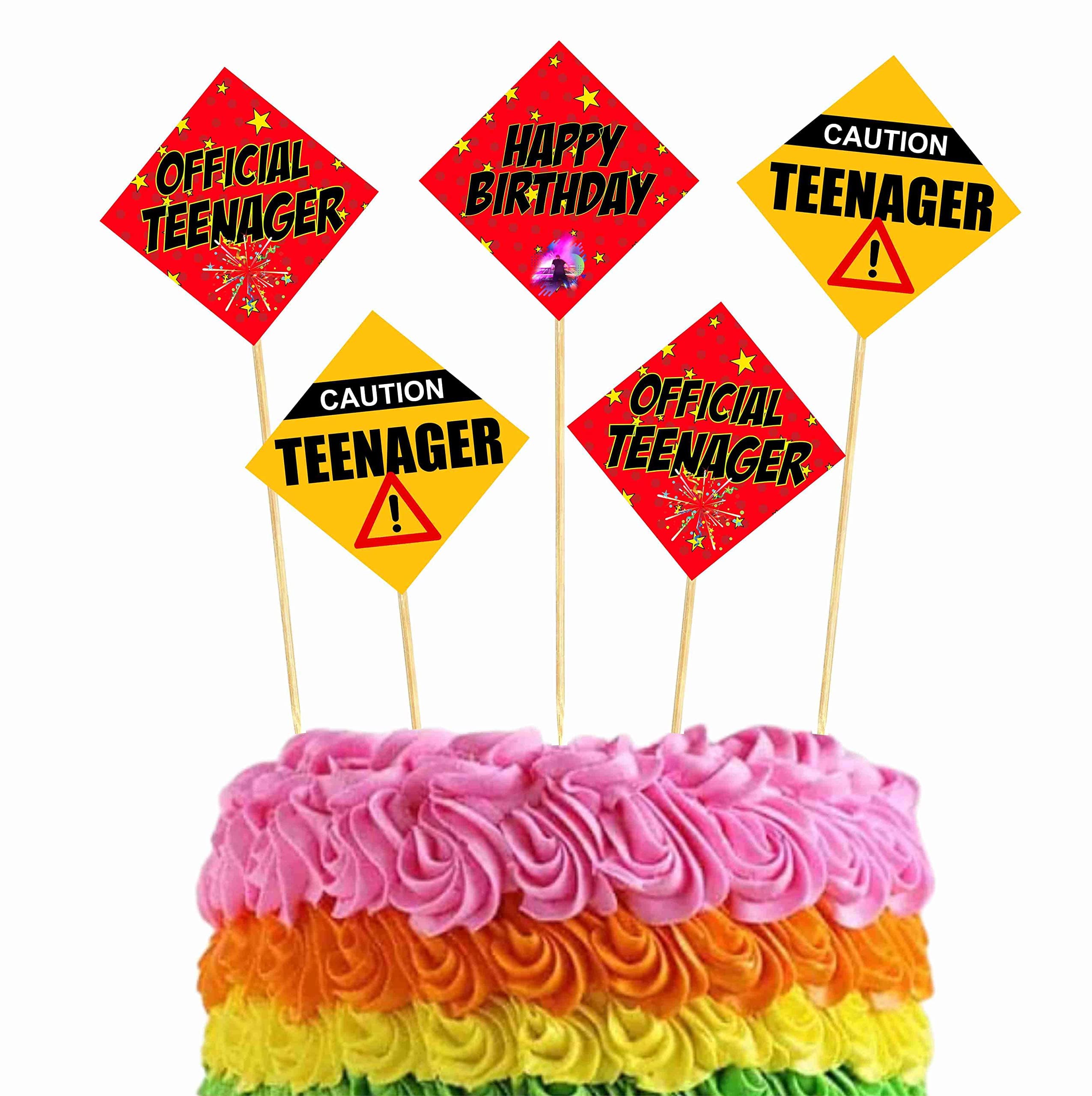 Balloonistics Official Teenager Cake Toppers (Pack of 10) – Vibrant Black & Gold 13th Birthday Dessert Picks – Premium Cardstock Decorations for Teen Milestone Celebrations thumbnail 1