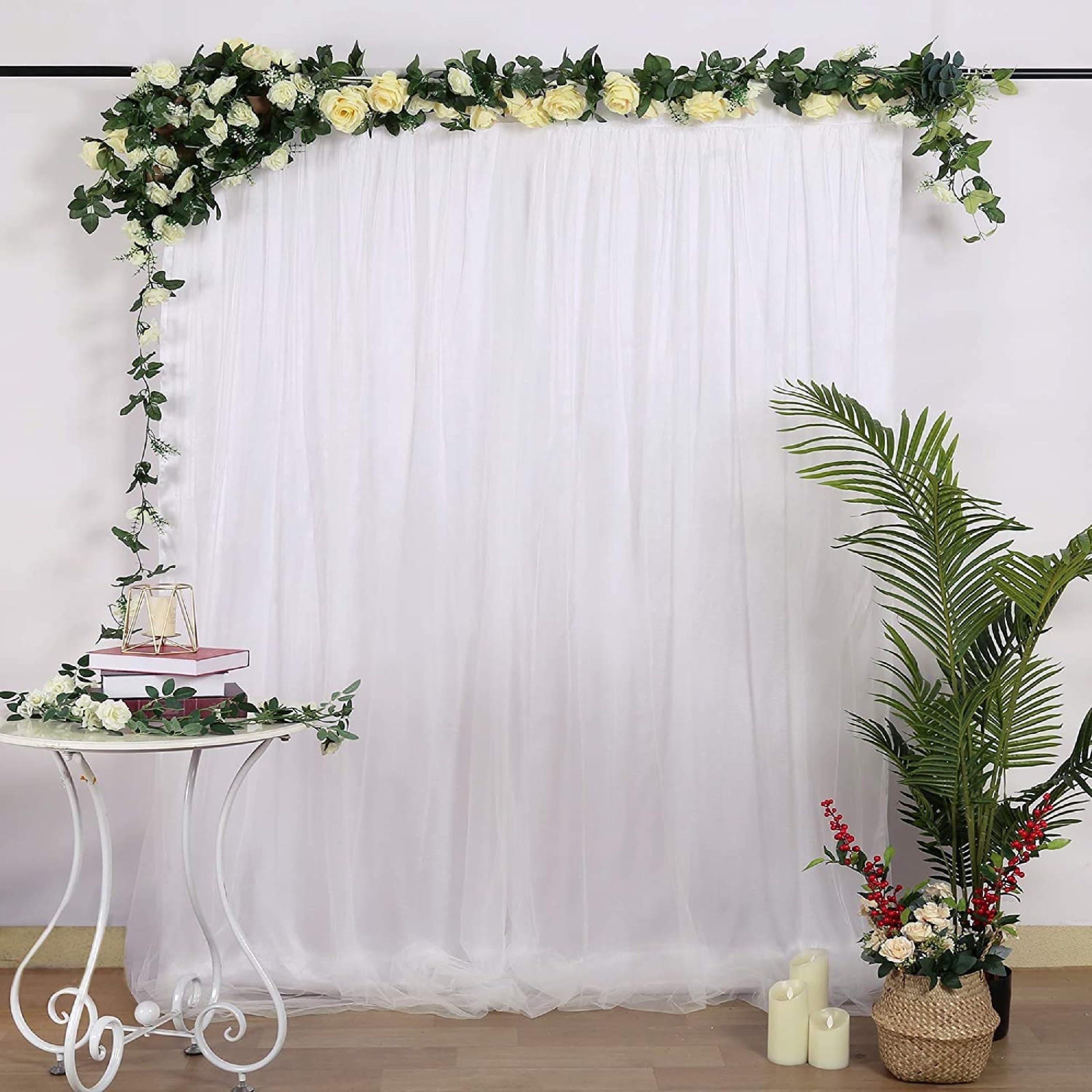 Balloonistics 3 Pcs White Net Curtain Backdrop Kit – Elegant Sheer Decor for Birthdays, Weddings & Anniversaries – Curtains with Ribbon – DIY Cabana Tent & Party Backdrop thumbnail 8