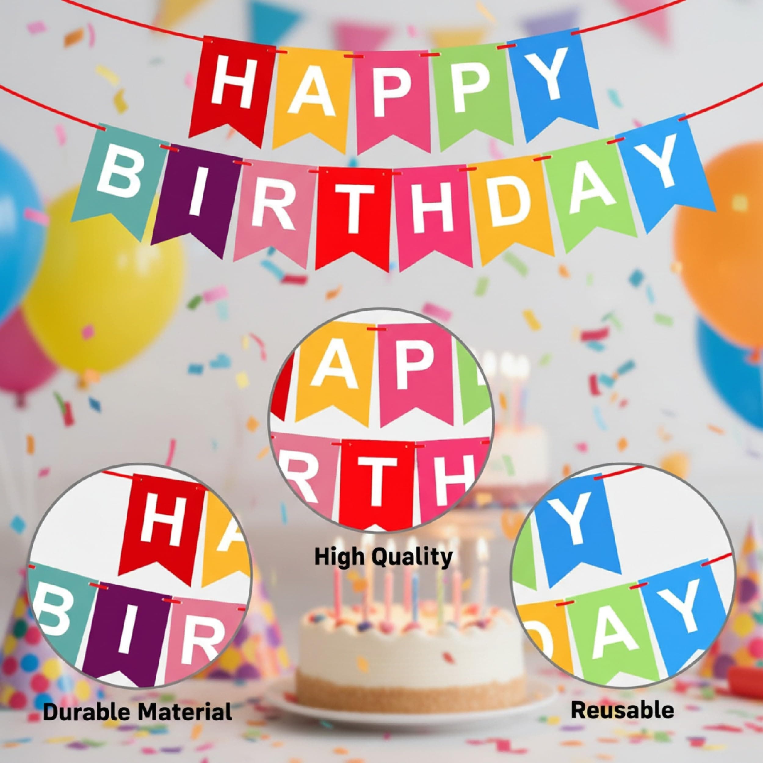 Balloonistics Rainbow Happy Birthday Banner - Vibrant Cardstock Bunting Decoration for Walls, Doorways, Photo Booth Backdrops, Kids' and Adults' Birthday Parties, Cake Table Decor, Anniversary thumbnail 2