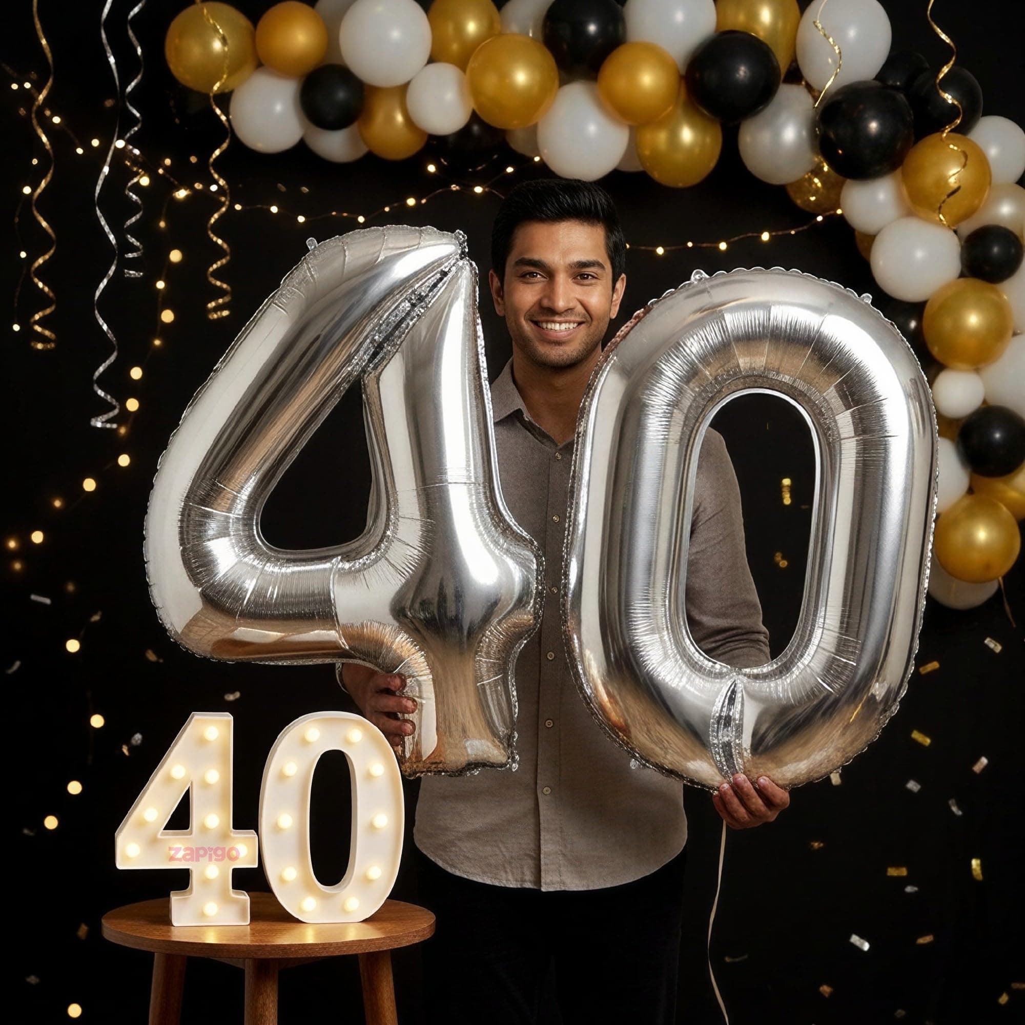 Balloonistics Silver 40-Inch Foil Number 40 Balloon with Matching LED Marquee Light - Combo Set for 40th Birthday, Anniversary, Party Decoration, Photo Booth Backdrop thumbnail 1