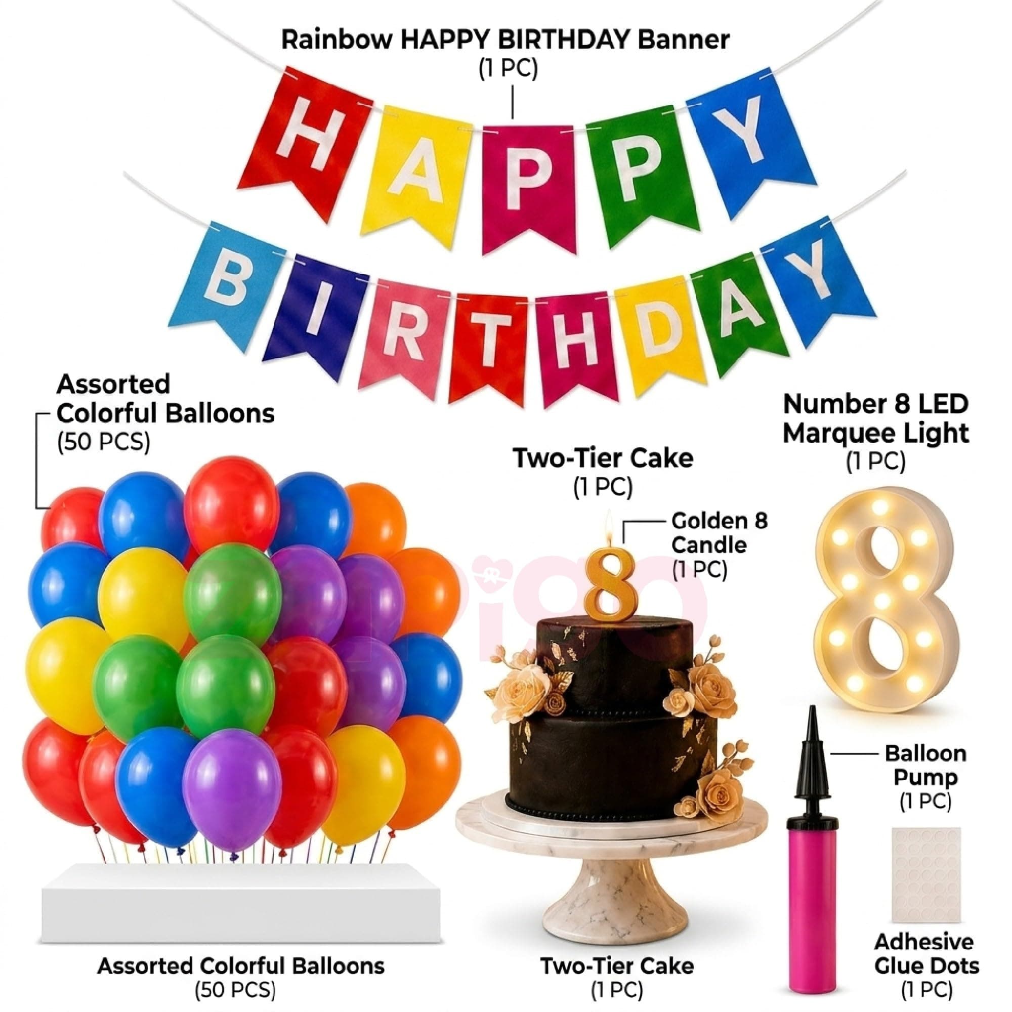 Balloonistics 55-Piece 8th Birthday Decoration Kit – Number 8 Foil Balloon, Happy Birthday Banner, Latex Balloons, Arch Tools for Party Decor, Photo Backdrop, Balloon Garland thumbnail 5