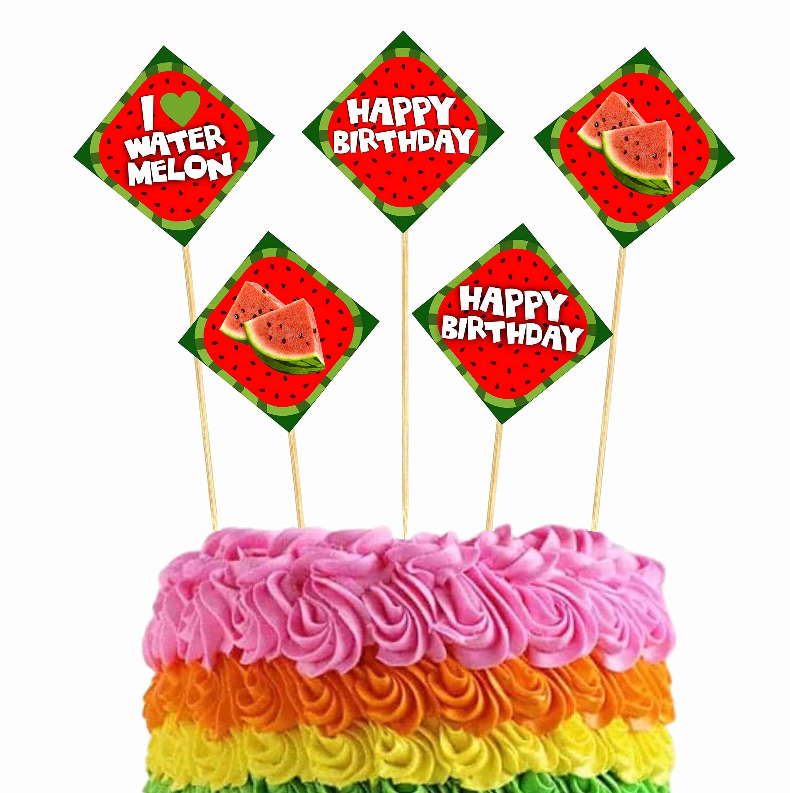 Balloonistics Watermelon Theme Cake Topper – Pack of 10 Cupcake & Cake Picks with Bamboo Sticks – Vibrant "One in a Melon" Decorations for Birthdays & Summer Picnics thumbnail 1
