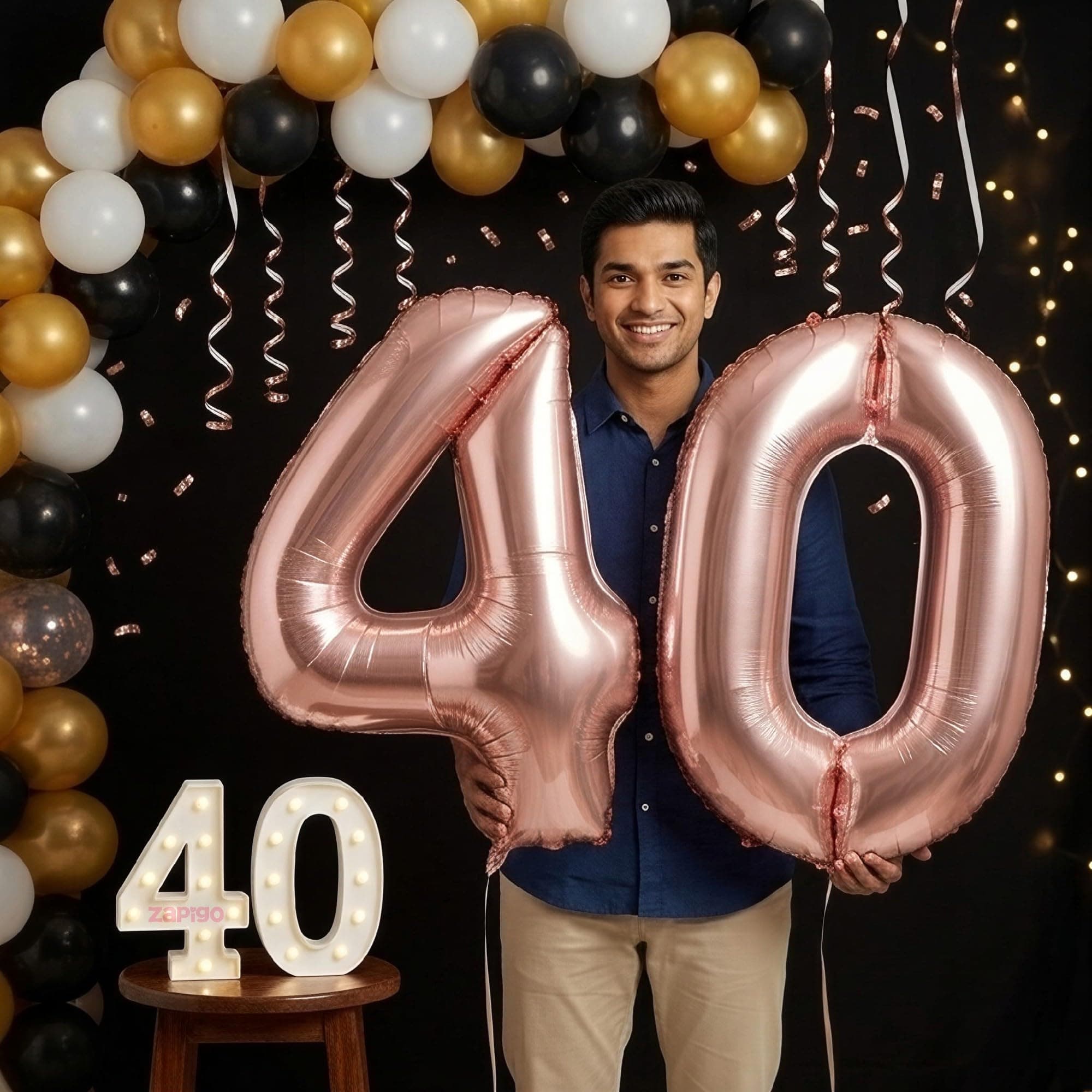 Balloonistics Rose Gold 40-Inch Foil Number 40 Balloon with Matching LED Marquee Light - Combo Set for 40th Birthday, Anniversary, Party Decoration, Photo Booth Backdrop, Cake Table Decor thumbnail 1