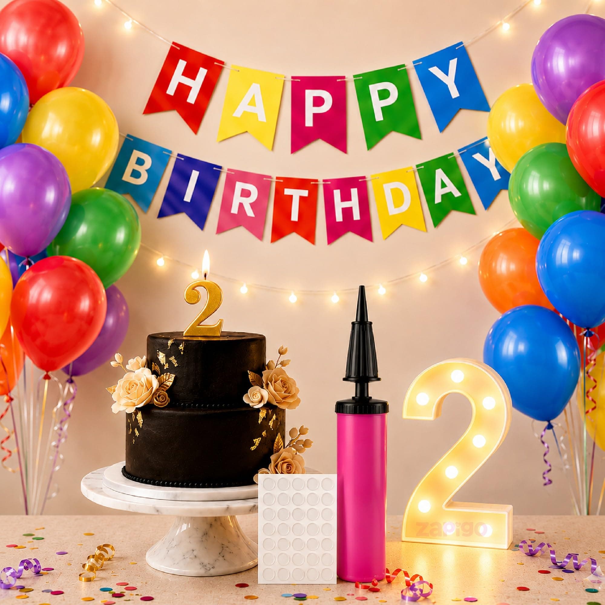 Balloonistics 55-Piece 2nd Birthday Decoration Kit – Number 2 Foil Balloon, Happy Birthday Banner, Latex Balloons, Arch Tools for Party Room Decor, Photo Booth Backdrop, Milestone Celebration thumbnail 1