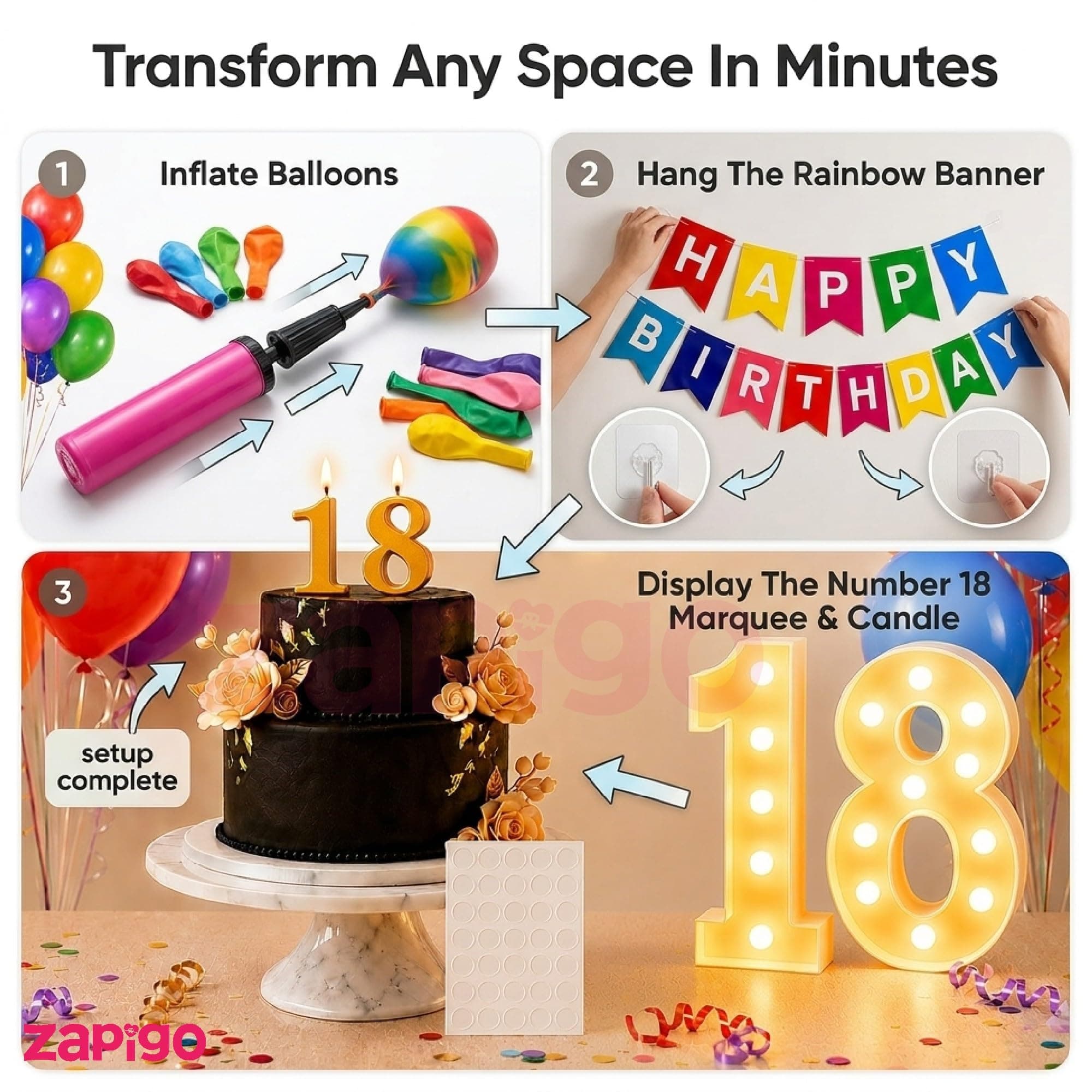 Balloonistics 55-Piece 18th Birthday Decoration Kit – Number 18 Foil Balloons, Happy Birthday Banner, Latex Balloons, Arch Tools for Party Decoration, Photo Booth, Cake Table Decor thumbnail 5