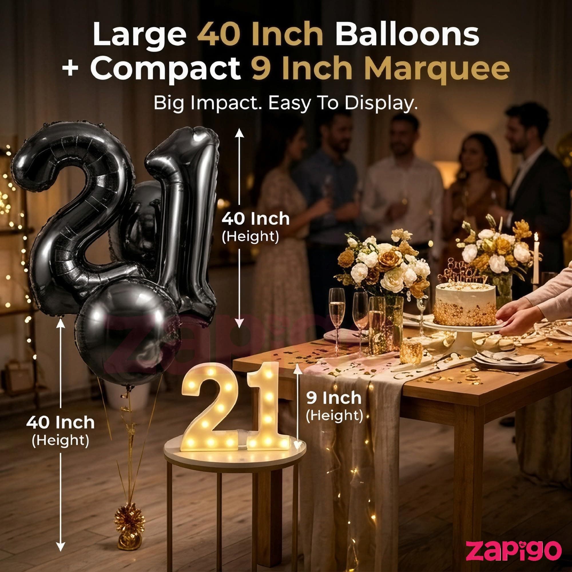 Balloonistics Black 40-Inch Foil Number 3 Balloon with Matching LED Marquee Light - Combo Set for 3rd Birthday, Anniversary, Party Decoration, Photo Booth Backdrop thumbnail 3