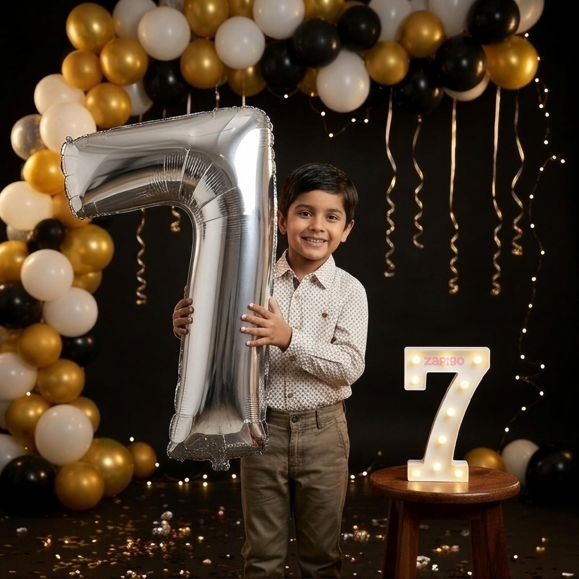 Balloonistics Silver 40-Inch Foil Number 7 Balloon with Matching LED Marquee Light - Combo Set for 7th Birthday, Anniversary, Party Decoration, Photo Booth Backdrop thumbnail 1