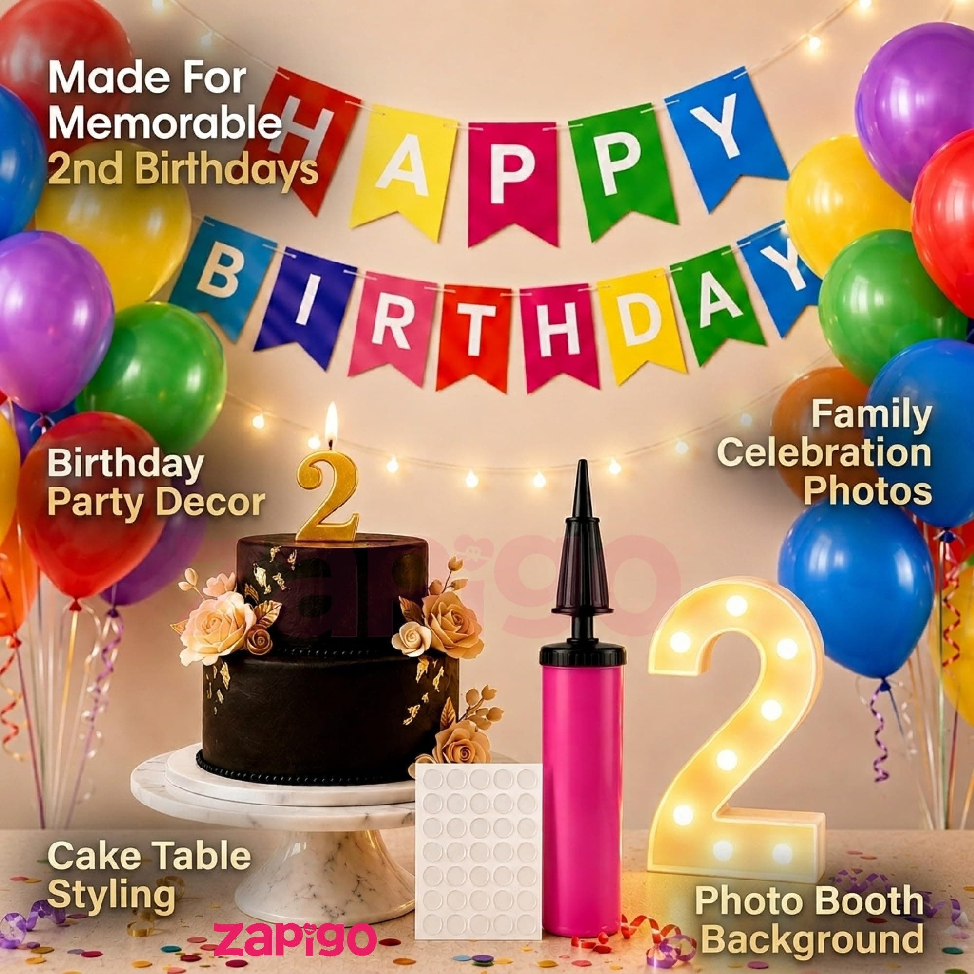 Balloonistics 55-Piece 2nd Birthday Decoration Kit – Number 2 Foil Balloon, Happy Birthday Banner, Latex Balloons, Arch Tools for Party Room Decor, Photo Booth Backdrop, Milestone Celebration thumbnail 3