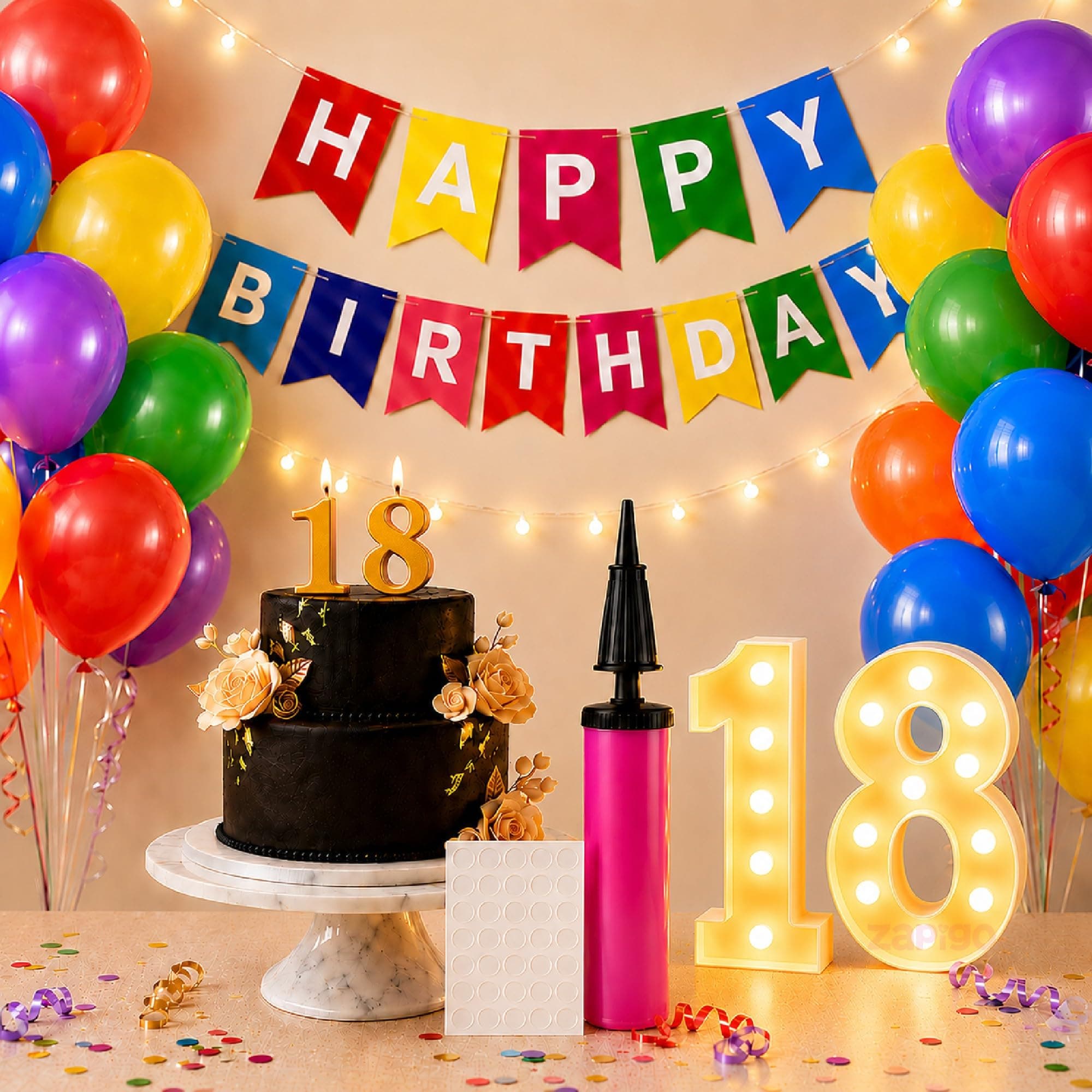 Balloonistics 55-Piece 18th Birthday Decoration Kit – Number 18 Foil Balloons, Happy Birthday Banner, Latex Balloons, Arch Tools for Party Decoration, Photo Booth, Cake Table Decor thumbnail 1
