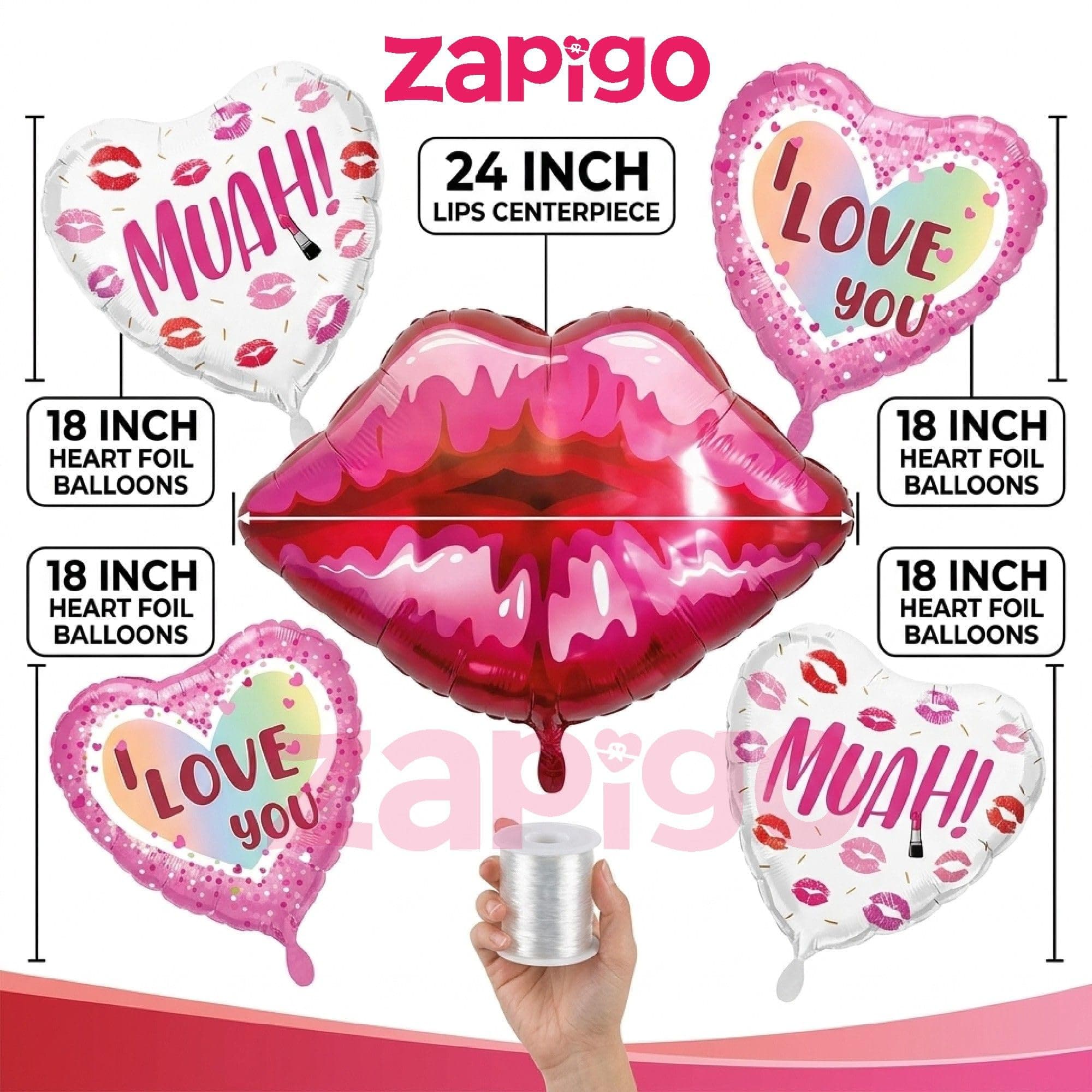 Balloonistics Lips And Love Theme Balloon Bouquet Pack Of 5 thumbnail 3