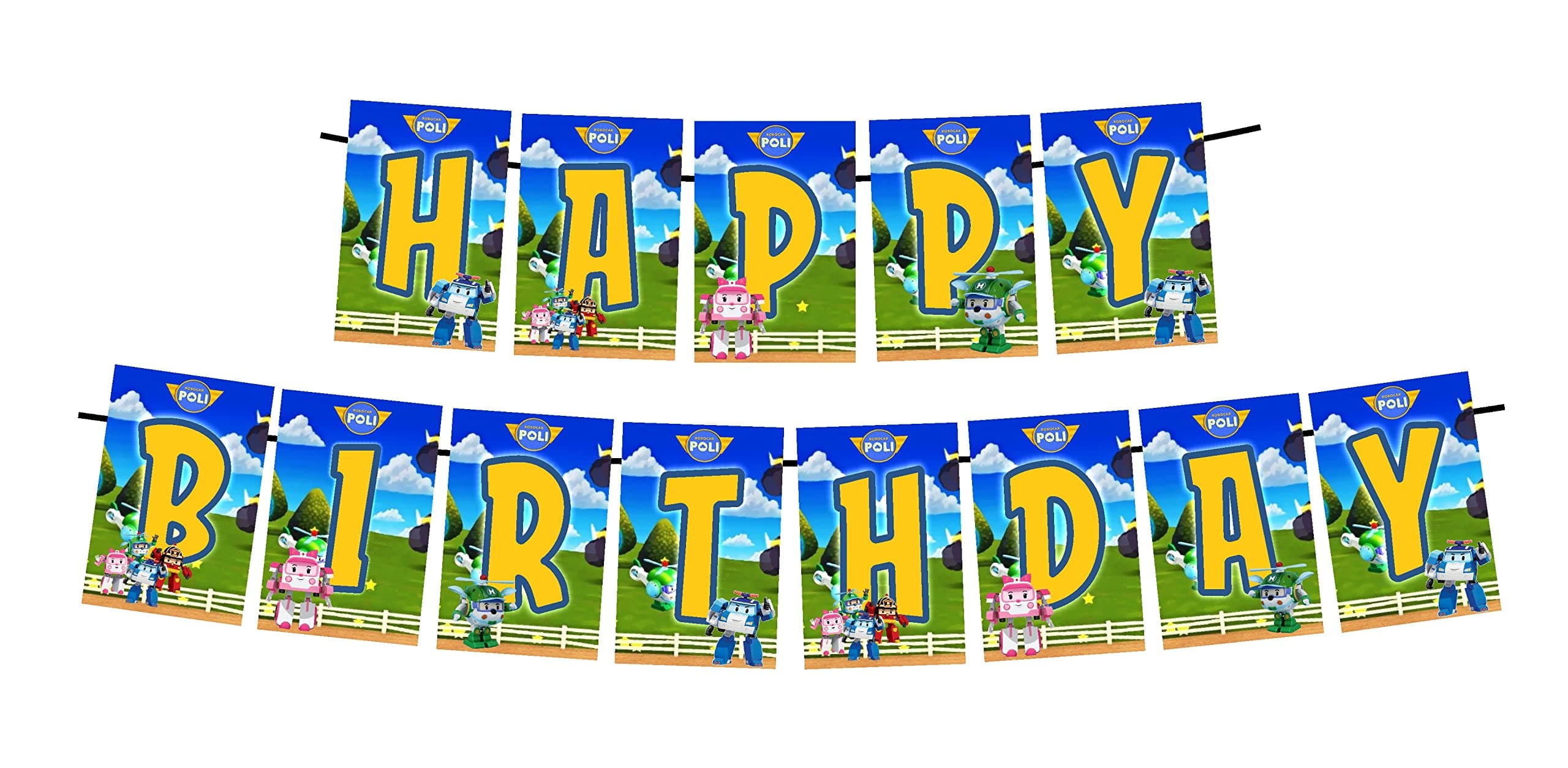 Balloonistics Robo Poli Theme Happy Birthday Banner – Brooms Town Rescue Team Bunting – Premium Cardstock Party Decorations for Kids' Transforming Robot Birthdays thumbnail 2