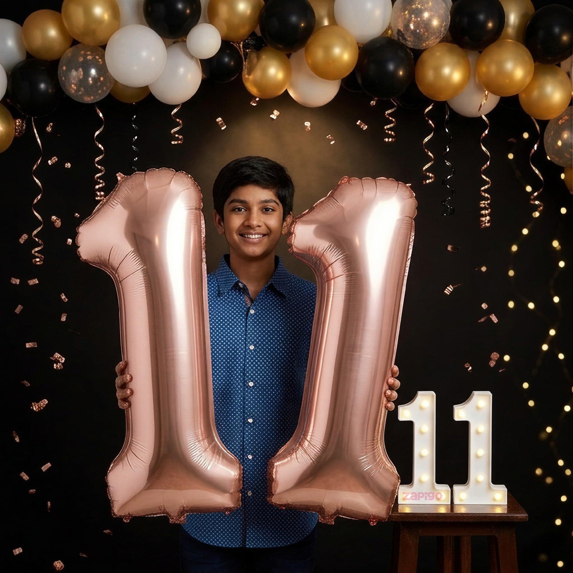 Balloonistics Rose Gold 40-Inch Foil Number 11 Balloon with Matching LED Marquee Light - Combo Set for 11th Birthday, Anniversary, Party Decoration, Photo Booth Backdrop, Cake Table Decor thumbnail 1
