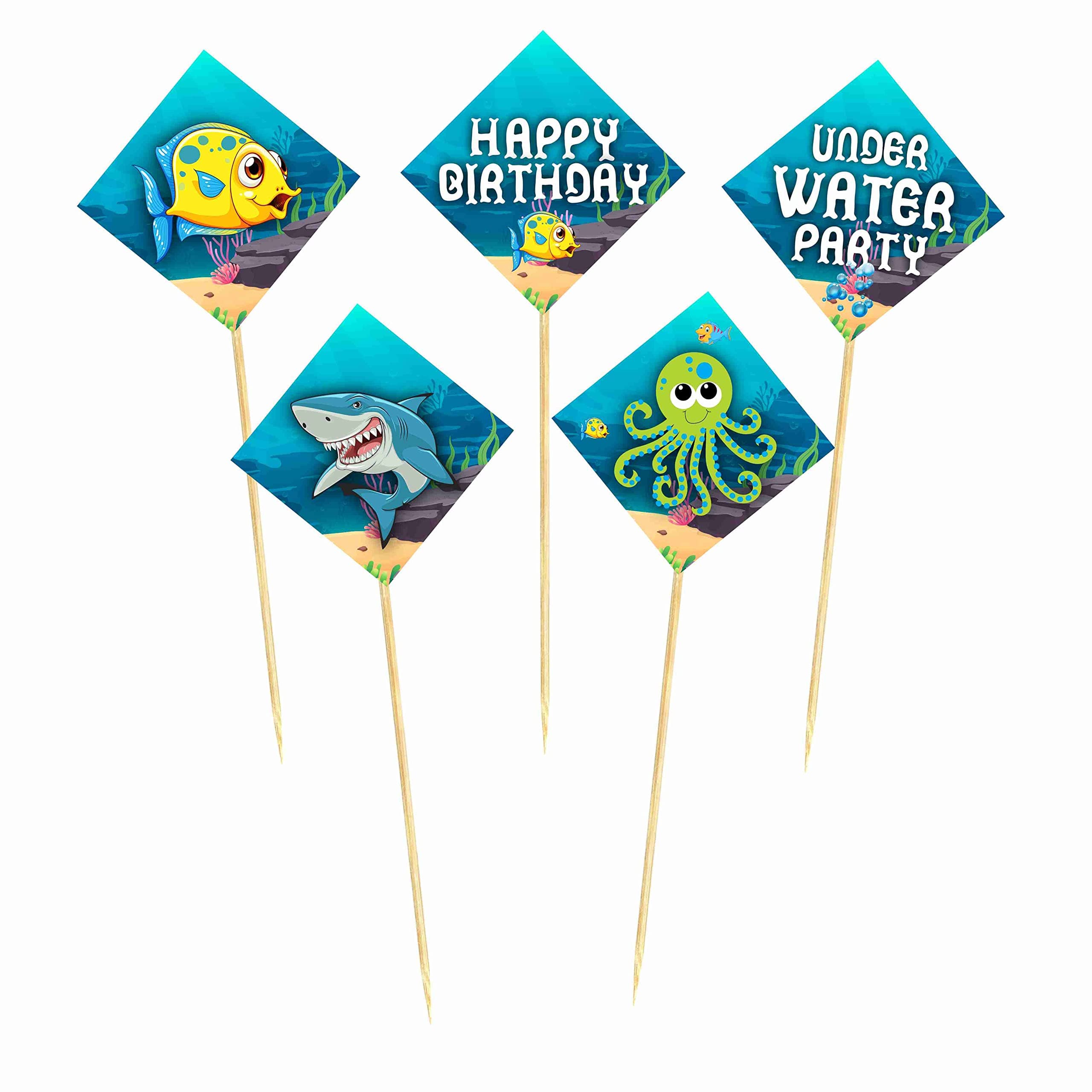 Balloonistics Ocean Underwater Theme Birthday Cake Toppers Cardstock Picks with Bamboo Sticks Ocean Life Theme Party Decorations for Kids Birthday (Cake Topper - Pack of 10) thumbnail 2