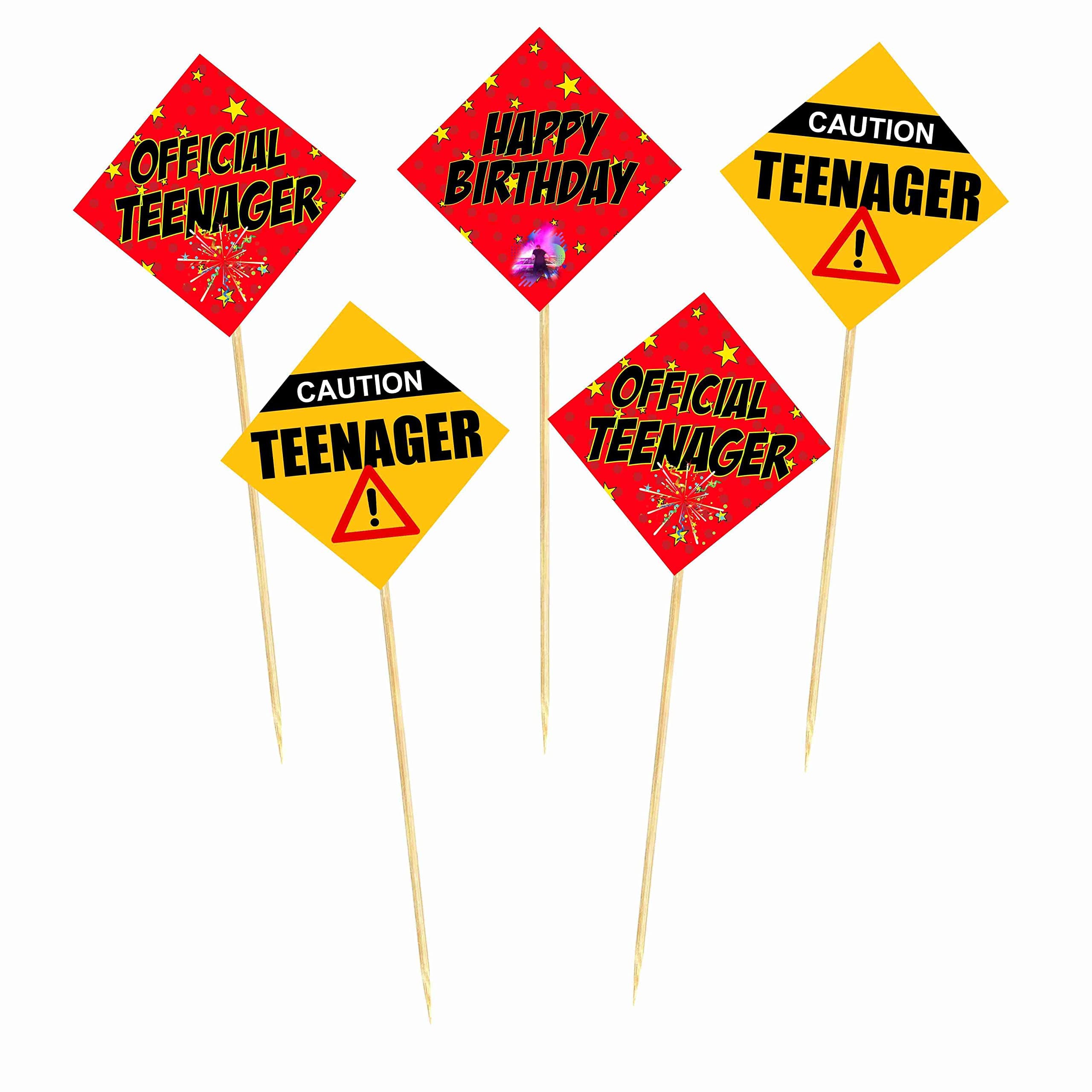 Balloonistics Official Teenager Cake Toppers (Pack of 10) – Vibrant Black & Gold 13th Birthday Dessert Picks – Premium Cardstock Decorations for Teen Milestone Celebrations thumbnail 2