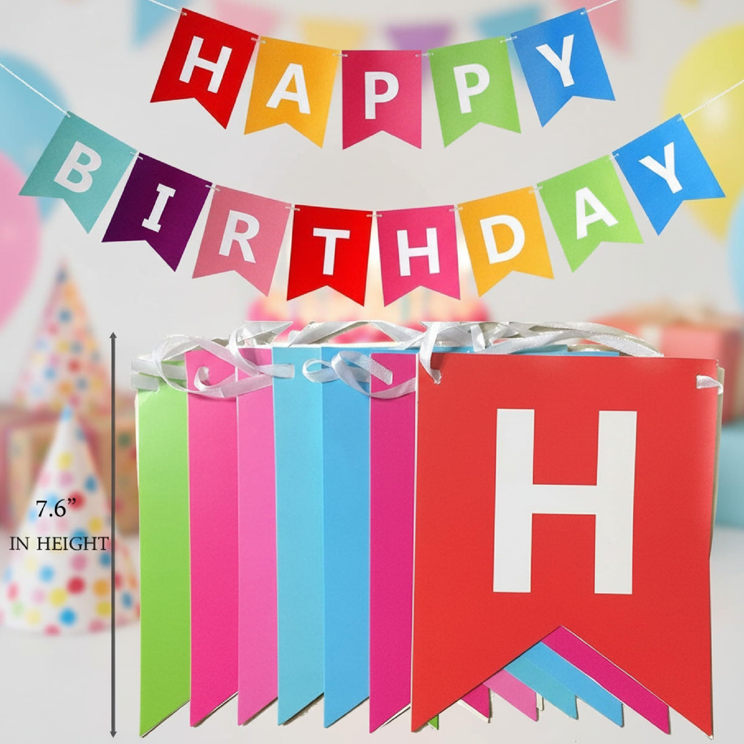 Balloonistics Rainbow Happy Birthday Banner - Vibrant Cardstock Bunting Decoration for Walls, Doorways, Photo Booth Backdrops, Kids' and Adults' Birthday Parties, Cake Table Decor, Anniversary thumbnail 5