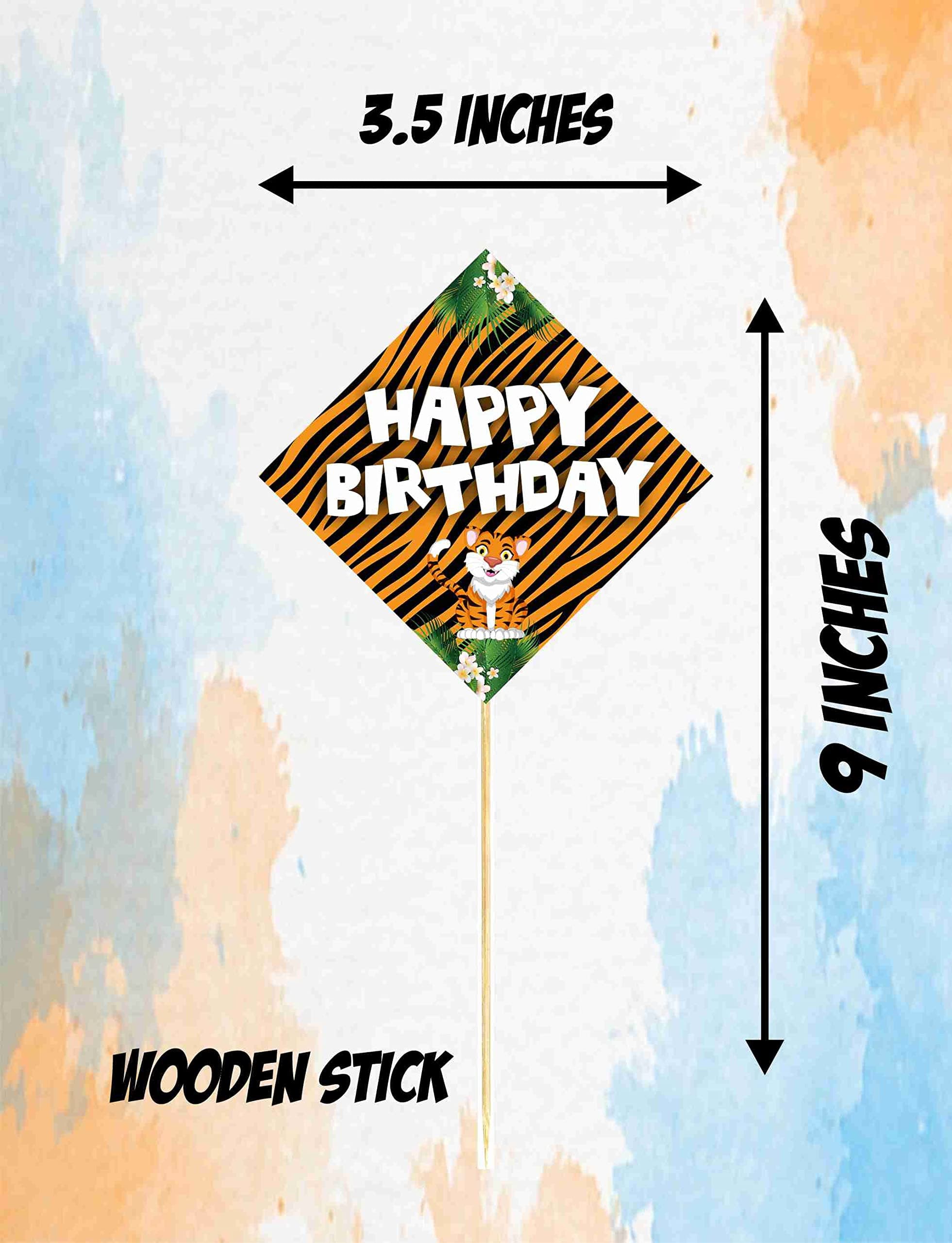 Balloonistics Tiger Theme Happy Birthday Cake Toppers - Pack of 10 Double-Sided Cardstock Treat Picks - Jungle Safari & Wild One Party Decorations - Includes Food-Safe Bamboo Sticks - Orange & Black Tiger Decor (Cake Topper - Pack of 10) thumbnail 3