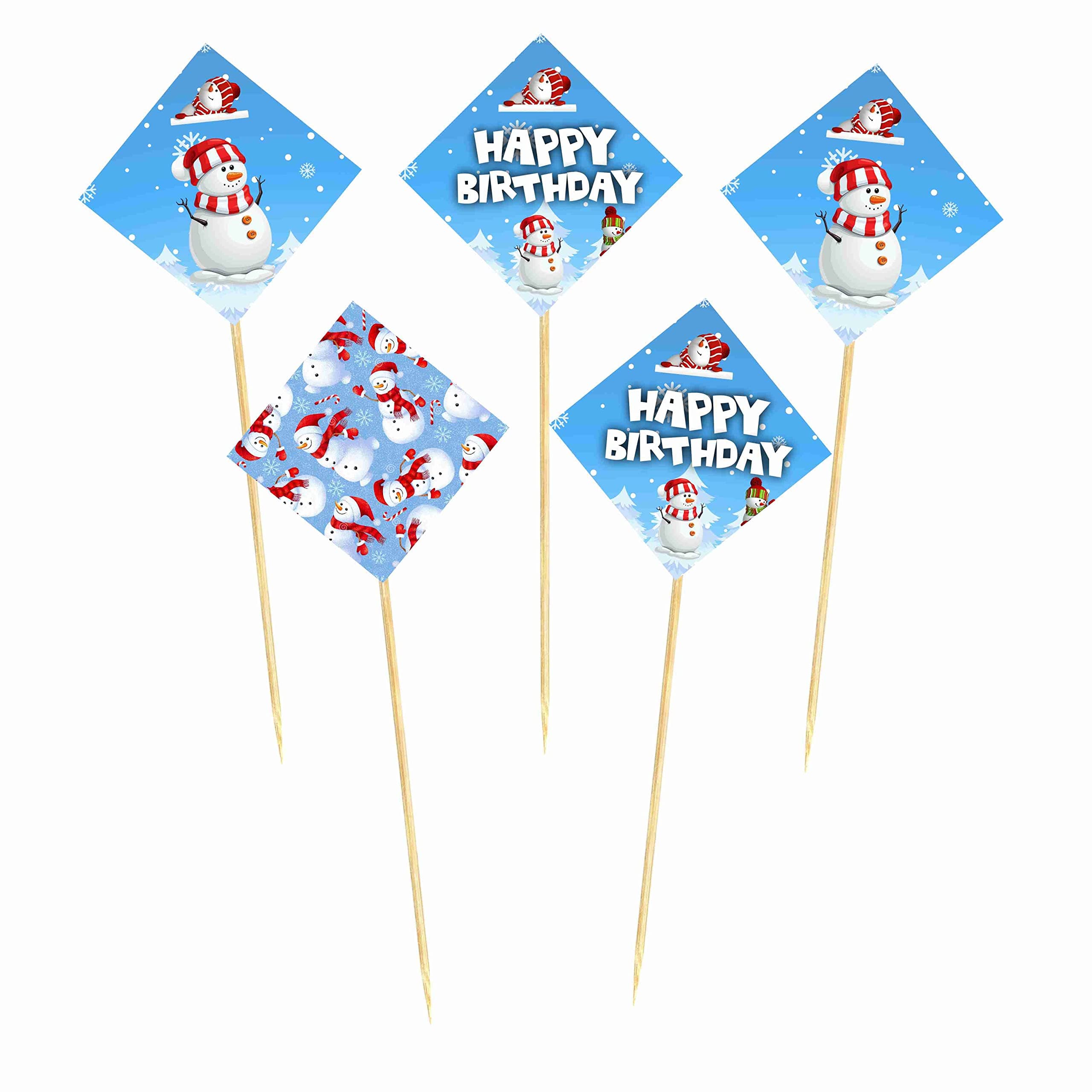 Balloonistics Snowman Theme Happy Birthday Cake Toppers - Pack of 10 Double-Sided Cardstock Cake Picks - Winter Wonderland Party Decorations, Frosty the Snowman Dessert Toppers, Holiday Season Treat Decor (Cake Topper - Pack of 10) thumbnail 2
