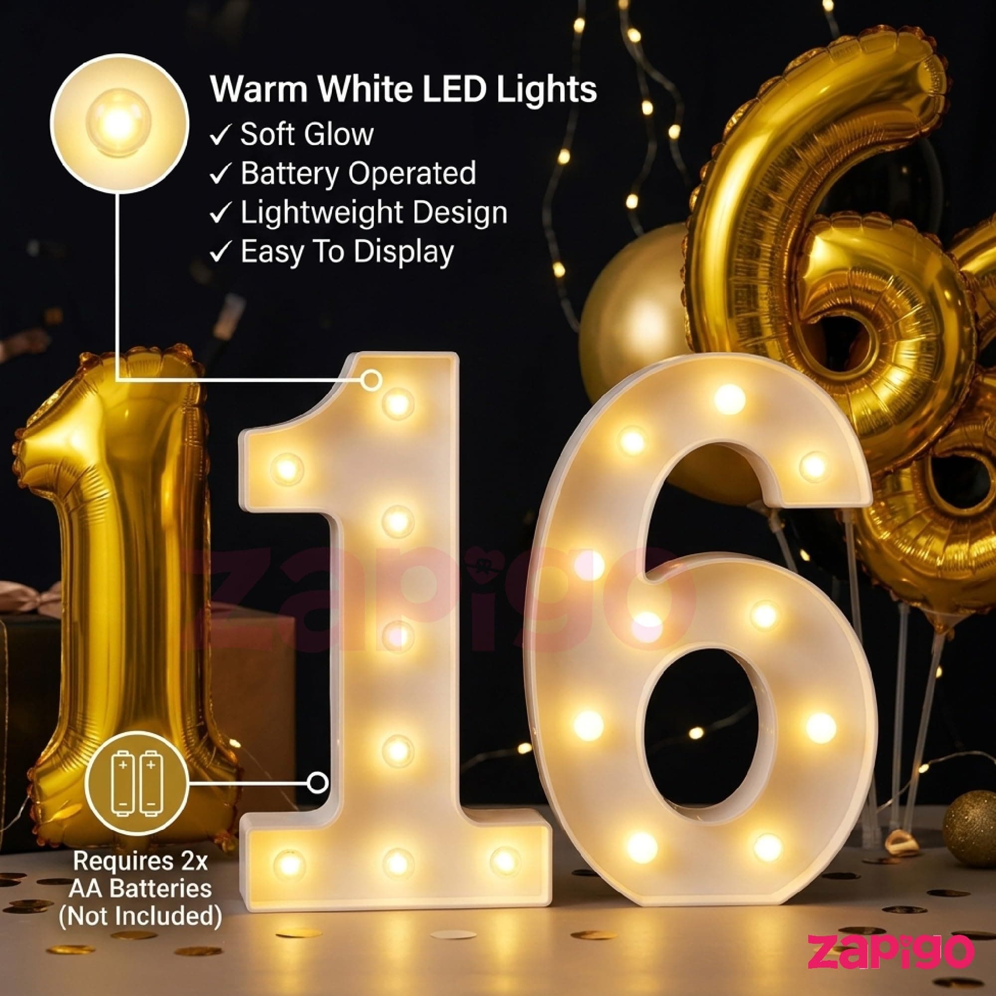 Balloonistics Gold 40-Inch Foil Number 4 Balloon with Matching LED Marquee Light - Combo Set for 4th Birthday, Anniversary, Party Decoration, Photo Booth Backdrop, Cake Table Decor thumbnail 8