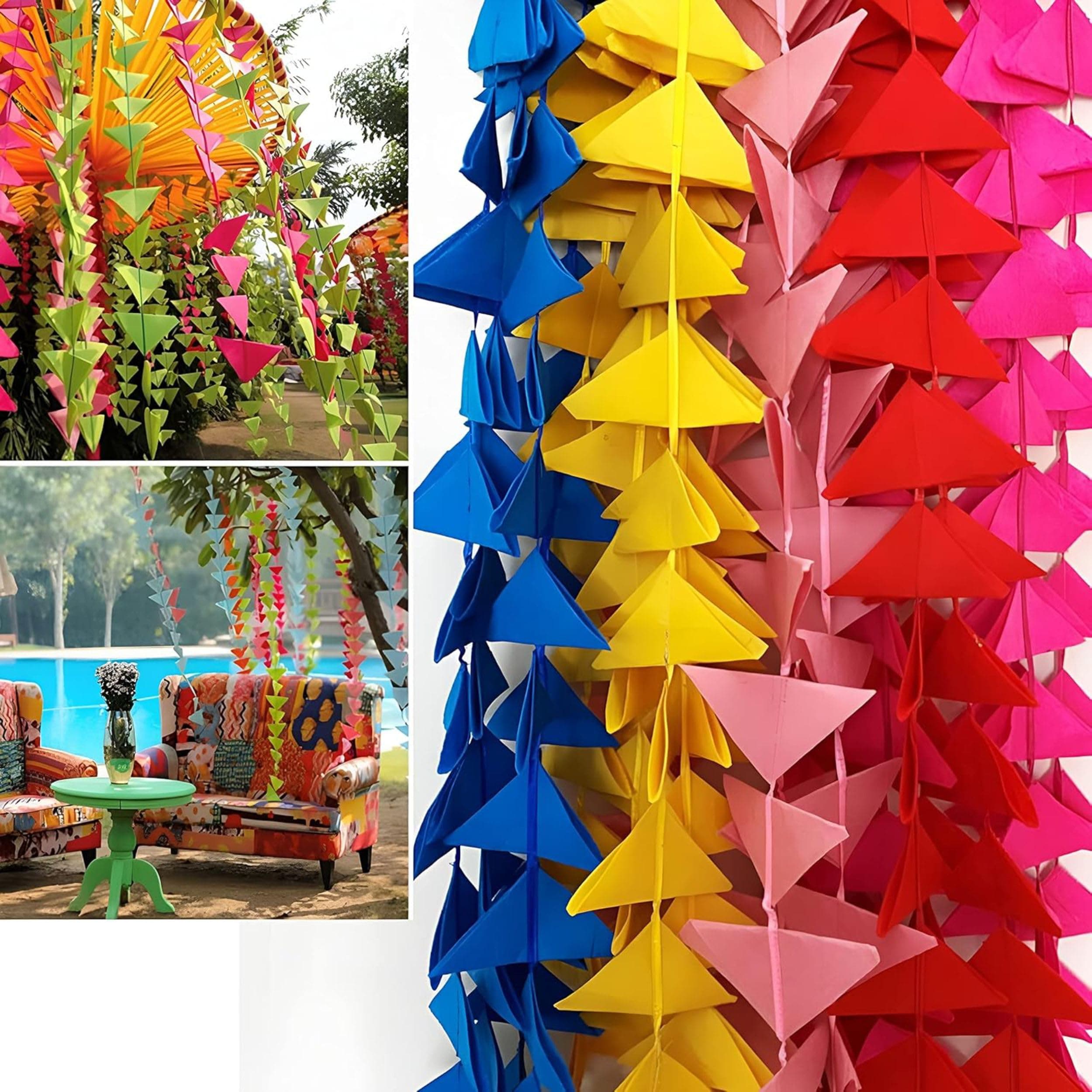 Habba Triangle Hanging Decorations – Pack of 10 Traditional Cardstock Bunting – 4.5ft Vibrant Yellow & Orange Garland for Haldi, Mehendi & Festive Home Decor thumbnail 4
