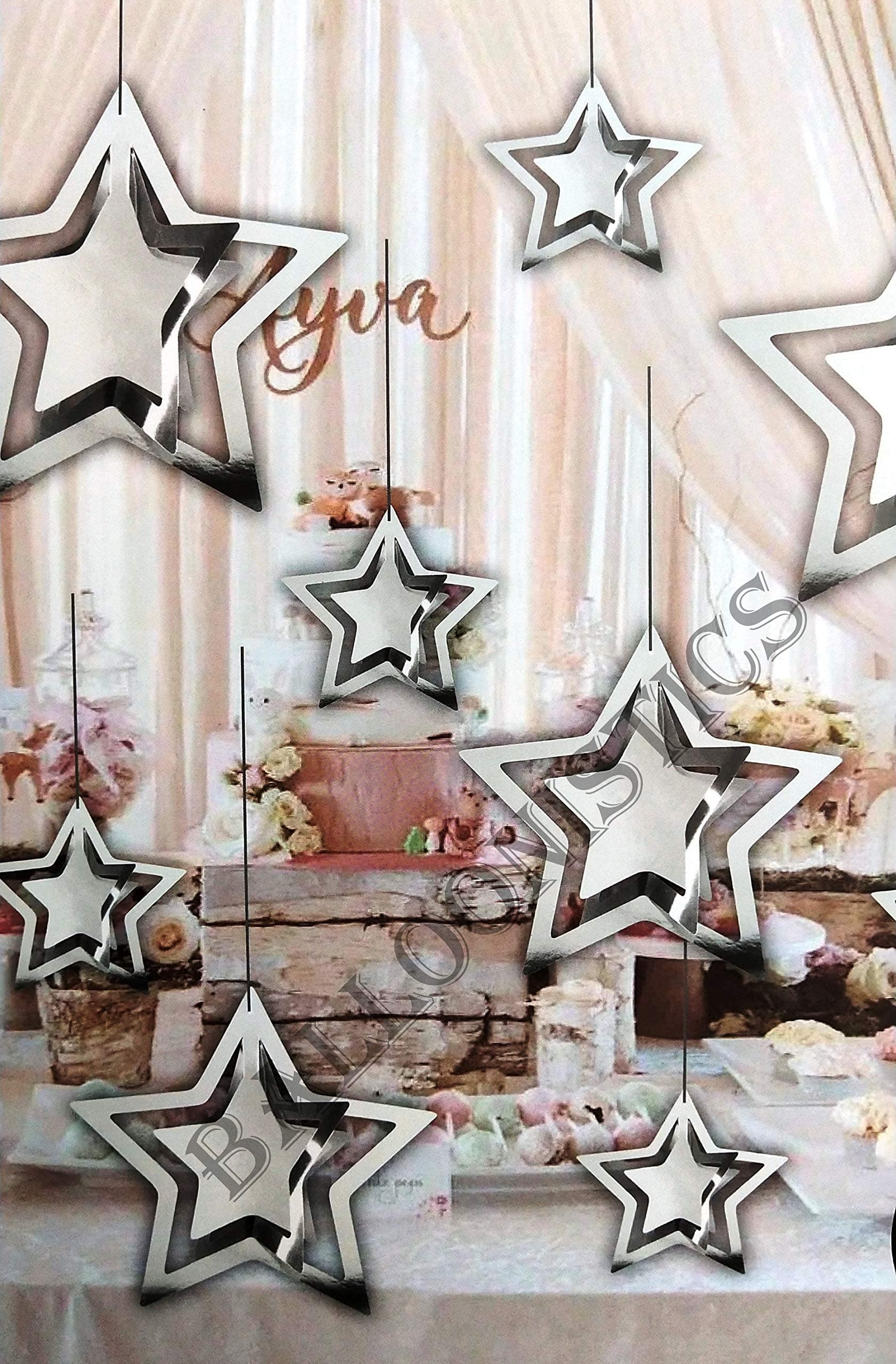 Balloonistics Glitter Silver Star Garlands Kit – Pack of 11 Metallic 3D Star Hanging Paper Garlands for Birthday, Wedding, Baby Shower & Christmas Decorations thumbnail 5