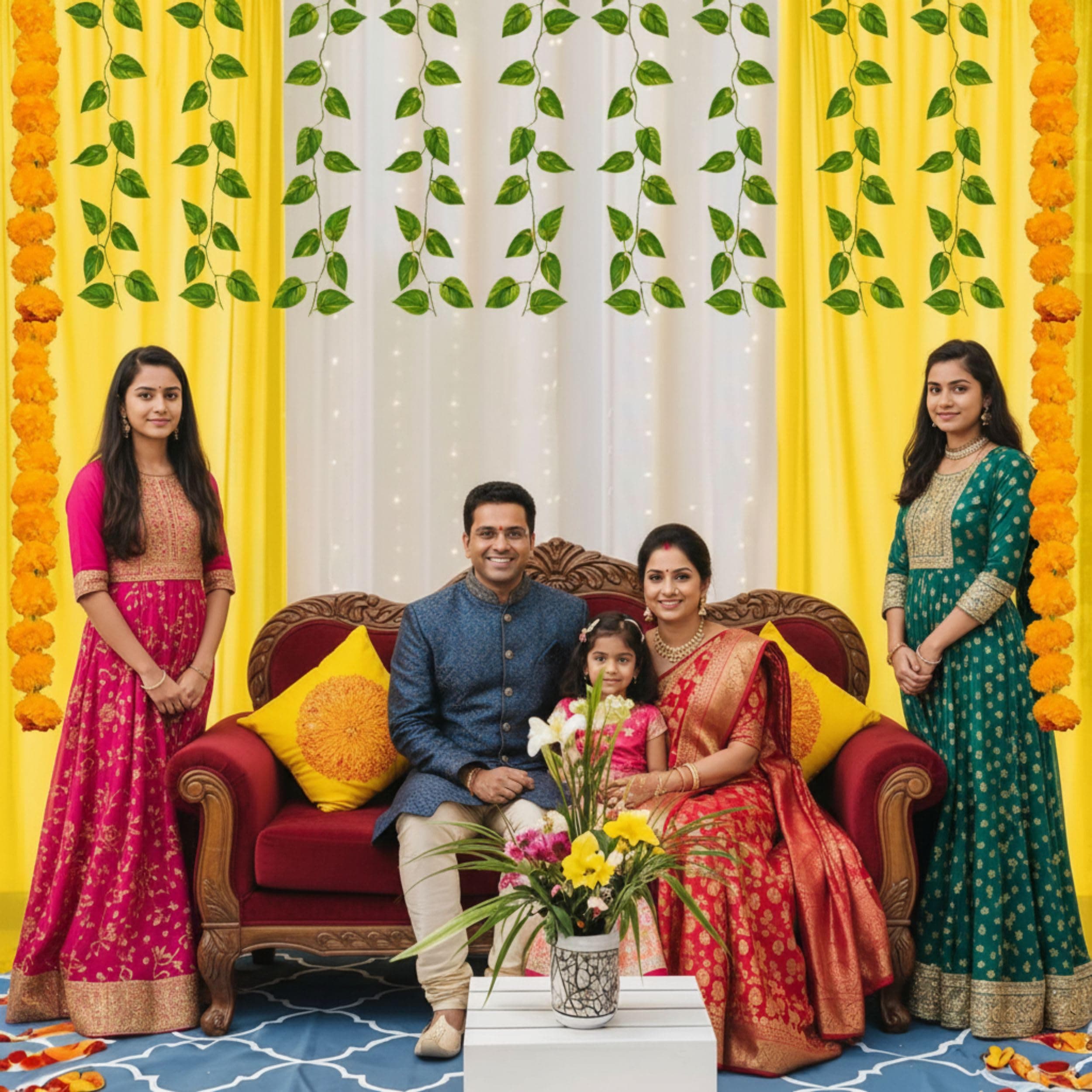 Balloonistics 11 Pcs Haldi & Pooja Decoration Kit – Traditional Yellow & White Backdrop Curtains with Marigold Garlands, Money Plant Vines & Hooks – DIY Home Celebration Set thumbnail 8