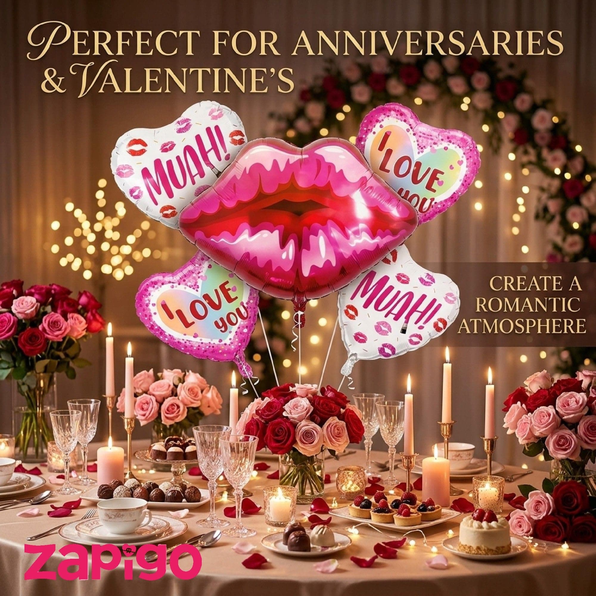 Balloonistics Lips And Love Theme Balloon Bouquet Pack Of 5 thumbnail 4