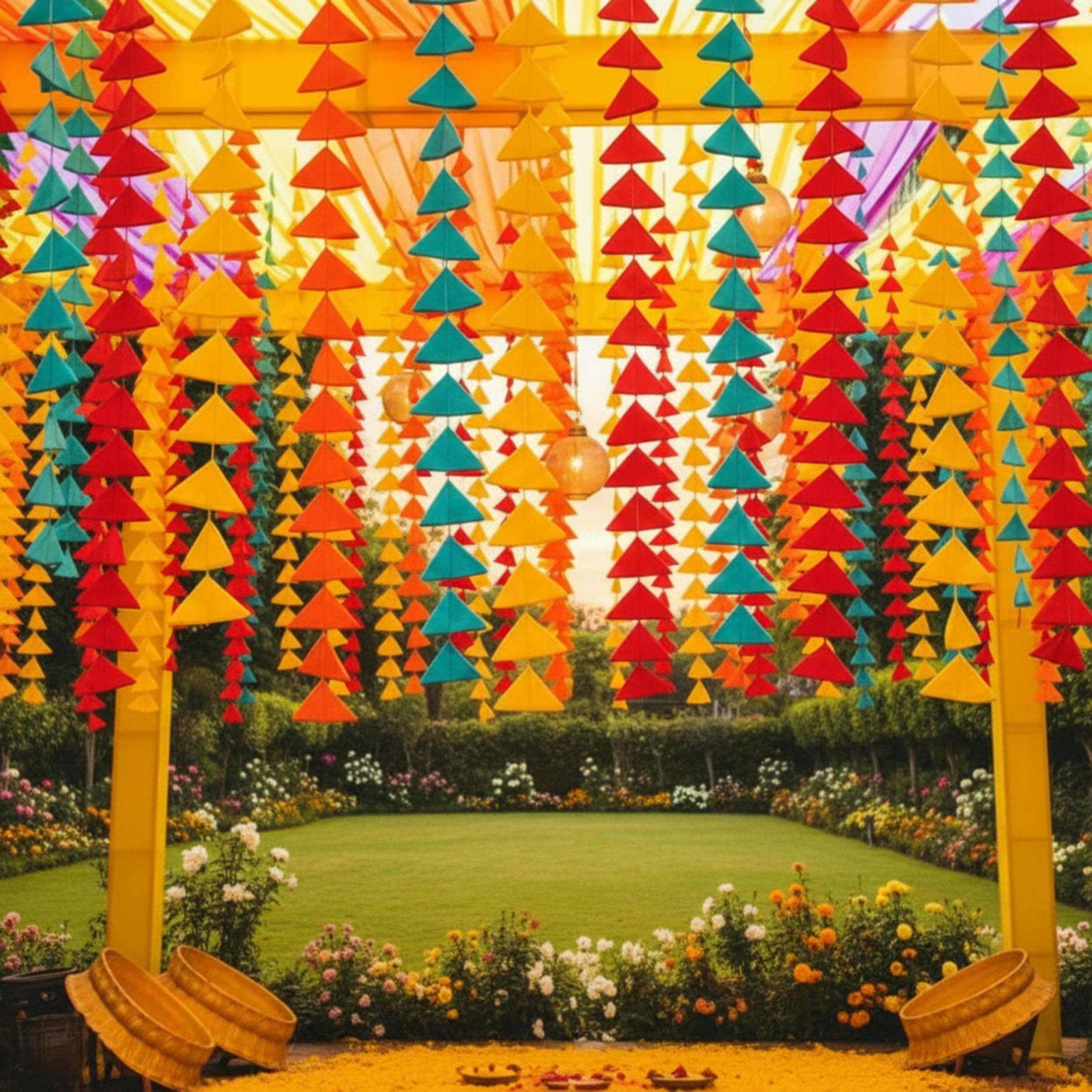 Habba Triangle Hanging Decorations – Pack of 10 Traditional Cardstock Bunting – 4.5ft Vibrant Yellow & Orange Garland for Haldi, Mehendi & Festive Home Decor thumbnail 1