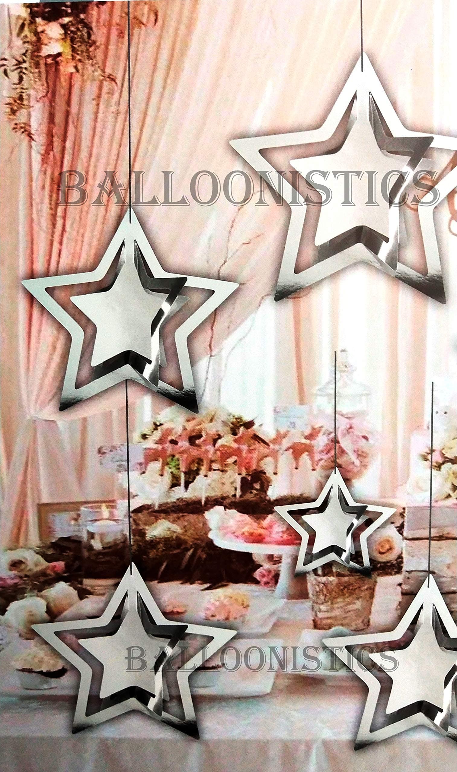 Balloonistics Glitter Silver Star Garlands Kit – Pack of 11 Metallic 3D Star Hanging Paper Garlands for Birthday, Wedding, Baby Shower & Christmas Decorations thumbnail 4