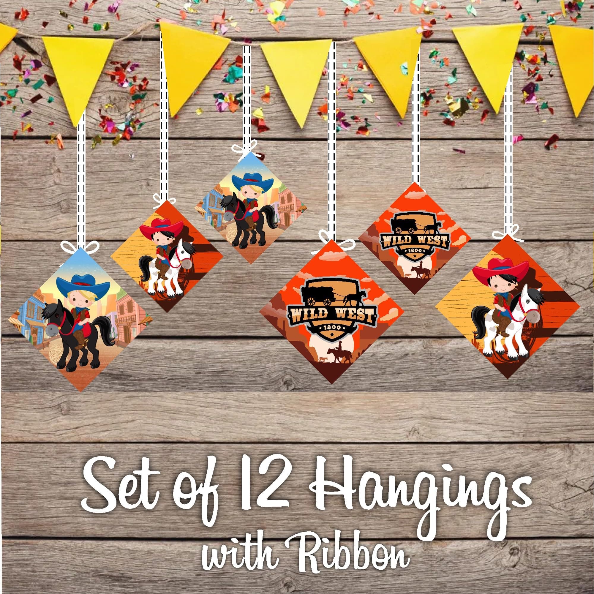 Balloonistics Cowboy Theme Happy Birthday Hanging Decorations - Wild West Party Swirls & Cutouts - Premium Cardstock Double-Sided Sheriff Badge, Boot, & Hat Spirals, Rustic Rodeo Ceiling Decor (Hangings - Pack of 12) thumbnail 2