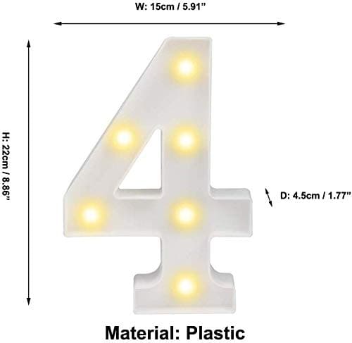 Balloonistics Warm White LED Marquee Number 4 Light – 9 Inch Cordless Battery-Operated Standing Sign for 4th Birthday, Anniversary & Home Decor thumbnail 3