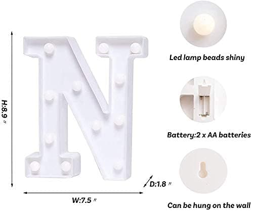 Balloonistics LED Marquee Letter 'N' Light | 9-Inch Warm White Glow | Cordless Battery-Operated Standing Alphabet Sign for Birthdays, Weddings, Nurseries & Personalised Home Décor thumbnail 4