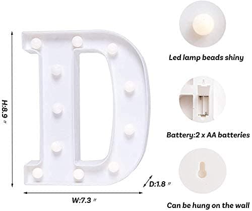 Balloonistics LED Marquee Letter 'D' Light | 9-Inch Warm White Glow | Cordless Battery-Operated Standing Alphabet Sign for Birthdays, Weddings, Nurseries & Personalised Home Décor thumbnail 4