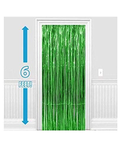 Balloonistics Green Metallic Fringe Foil Curtain – 3 × 6 Feet Shimmer Tinsel Backdrop for Christmas, Jungle Theme, Birthday & Festive Party Decoration (Green) thumbnail 2