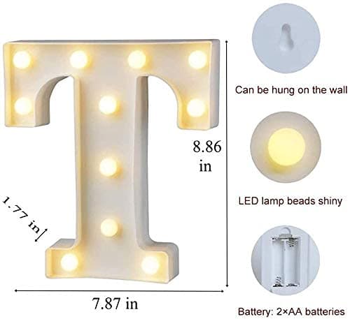 Balloonistics Warm White LED Marquee Letter T Light – 9 Inch Cordless Battery-Operated Standing Alphabet Sign for Birthday, Wedding & Personalised Home Decor thumbnail 4