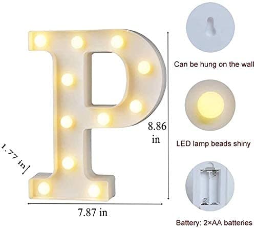 Balloonistics LED Marquee Letter 'P' Light | 9-Inch Warm White Glow | Cordless Battery-Operated Standing Alphabet Sign for Birthdays, Parties, Weddings & Personalised Home Décor thumbnail 2