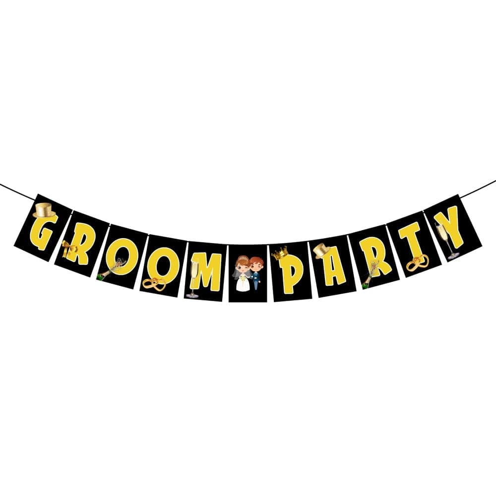 Balloonistics Groom’s Crew Party Banner - Dapper Bachelor Party Bunting - Premium Cardstock Tuxedo & Beer Theme Decoration with Ribbons, Engagement & Wedding Celebration Backdrop (Groom Party Banner) thumbnail 2