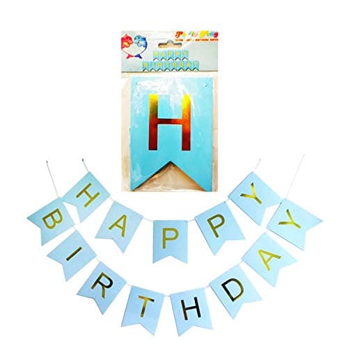 Balloonistics Happy Birthday Cardboard Bunting Banner – Blue Background with Gold Letter Flags for Kids & Adults Birthday Party Decoration & Photo Backdrop thumbnail 2