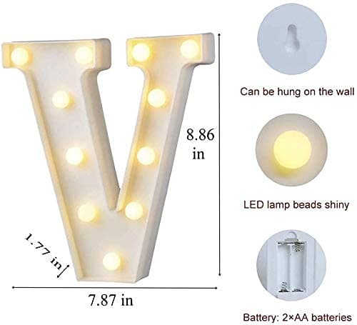 Balloonistics LED Marquee Letter 'V' Light | 9-Inch Warm White Glow | Cordless Battery-Operated Standing Alphabet Sign for Birthdays, Valentine's Day, Weddings & Personalised Home Décor thumbnail 4