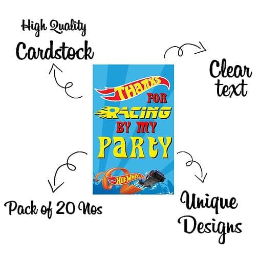 Balloonistics Hot Racing Wheels Theme Thank You Cards Return Gift Notes for Birthday Parties Premium Cardstock for Kids Party & Supplies (Thank you Cards - Pack of 20) thumbnail 6