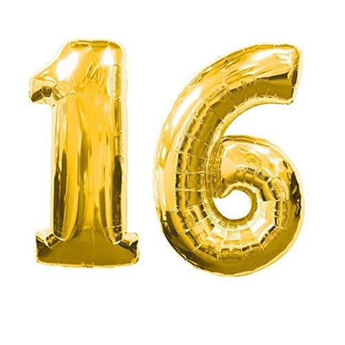 Balloonistics Gold Number 16 Foil Balloon – Large Metallic Gold Number Sixteen Balloon for Sweet 16 Birthday, Teen Milestone & Party Decorations (Gold, Number 16) thumbnail 1