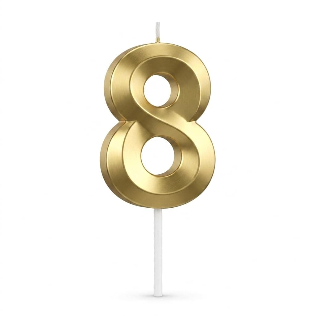 Balloonistics Gold Number 8 Birthday Candle - 3D Metallic Cake Topper for 8th Birthday, Anniversary, Party Decoration, Milestone Celebrations, Cake Table Decor thumbnail 1