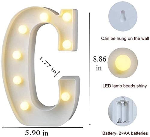 Balloonistics LED Marquee Letter 'C' Light | 9-Inch Warm White Glow | Cordless Battery-Operated Standing Alphabet Sign for Birthdays, Christenings, Weddings & Personalised Home Décor thumbnail 4