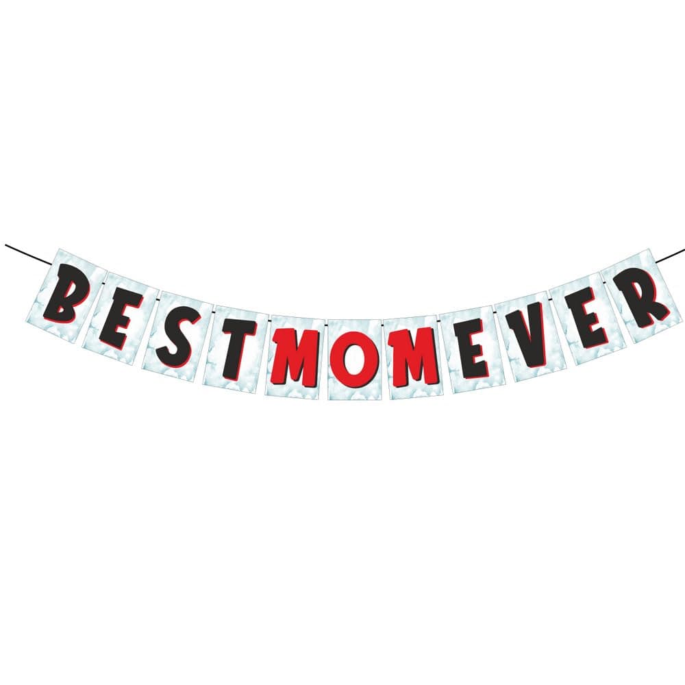 Balloonistics Best Mom Ever Banner – Premium Cardstock Bunting for Mother's Birthday, Mother's Day & Mom Appreciation Party Decoration thumbnail 2