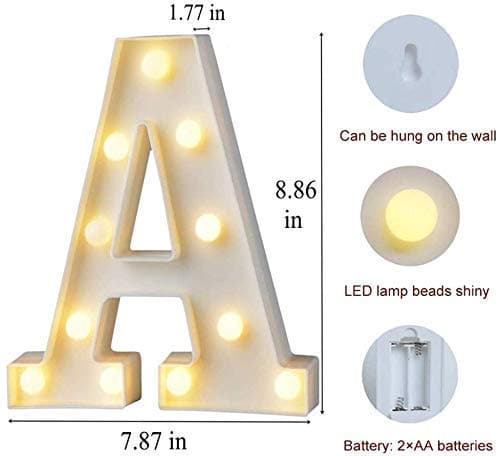 Balloonistics Warm White LED Marquee Letter A Light – 9 Inch Cordless Battery-Operated Standing Alphabet Sign for Birthday, Wedding & Personalised Home Decor thumbnail 4