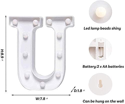 Balloonistics LED Marquee Letter 'U' Light | 9-Inch Warm White Glow | Cordless Battery-Operated Standing Alphabet Sign for Birthdays, Weddings, Nurseries & Personalised Home Décor thumbnail 4
