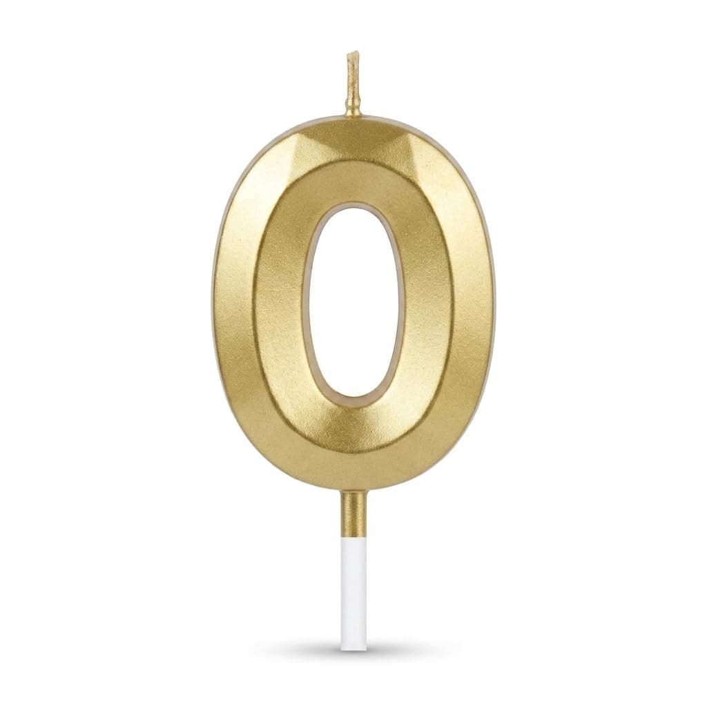 Balloonistics Gold Metallic Number 0 Candle – 3D Golden Birthday Cake Topper for Milestone & Anniversary Celebrations thumbnail 1
