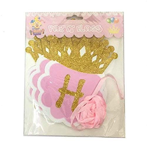 Balloonistics Happy Birthday Cardboard Banner with Glitter Crown – Pink & Gold Party Decoration Bundle for Girls Birthday Celebration & Photo Backdrop thumbnail 2
