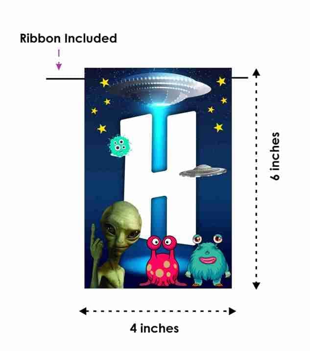 Aliens Theme Happy Birthday Banner - Out of This World Galaxy & Outer Space Cardstock Bunting - Extraterrestrial, UFO & Martian Party Decorations, "We Come in Peace" Backdrop (Happy Birthday Banner) thumbnail 6