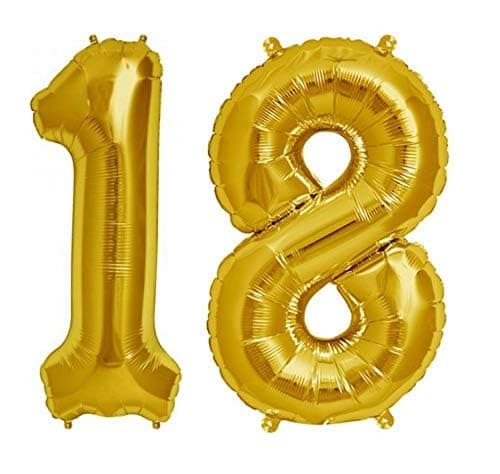 Balloonistics Gold Number 18 Foil Balloon – Large Metallic Gold Number Eighteen Balloon for 18th Birthday, Coming of Age & Party Decorations (Gold, Number 18) thumbnail 2